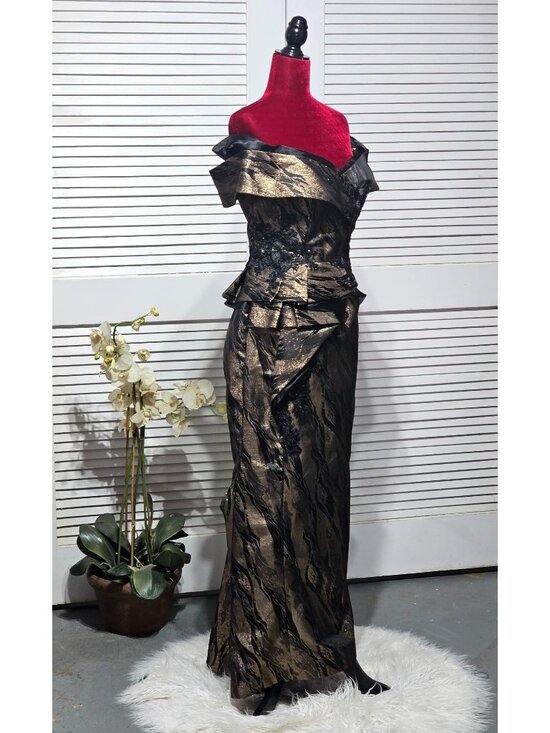 Gia Franco Women Black Bronze 12267CL Off Shoulder Evening Gown Dress Sz 12 3157 - Picture 10 of 16